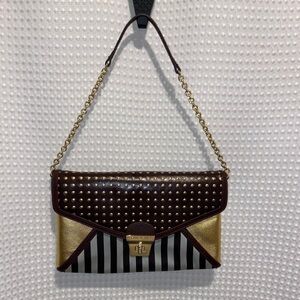 Women’s HENRI BENDEL brown and gold shoulder‎ bag/clutch with gold hardware